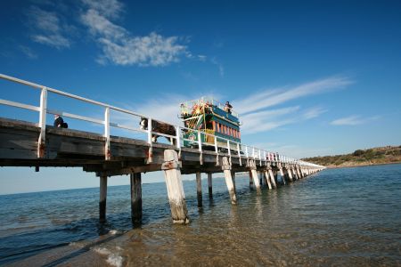 Horse drawn tram on Granite Island Causeway