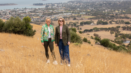 Mayor Moira Jenkins and Minister Lucy Hood at Victor Harbor Mountain Bike Park