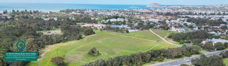 Aerial view of Lot 202 Armstrong Road Victor Harbor, a green open space with the sea in the backdrop