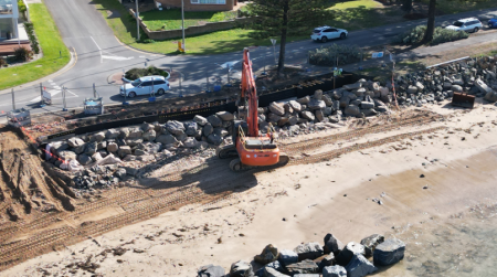 Crane operating at the Yilki Coastal Sea Defence Wall