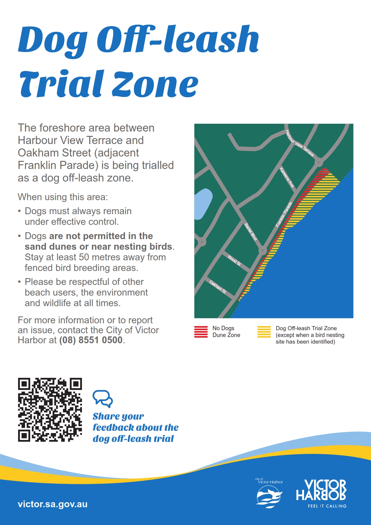 Dog off-leash trial zone sign